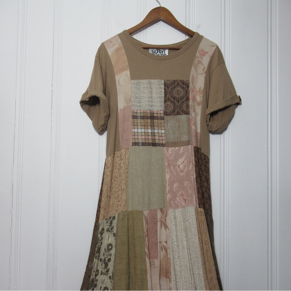 Vintage Donna Jessica Art to Patchwork Wear Long Maxi Dress Size Medium